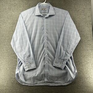 Turnbull Asser Exclusive Dress Shirt Men Size 18 Light Blue Plaid Long Sleeve